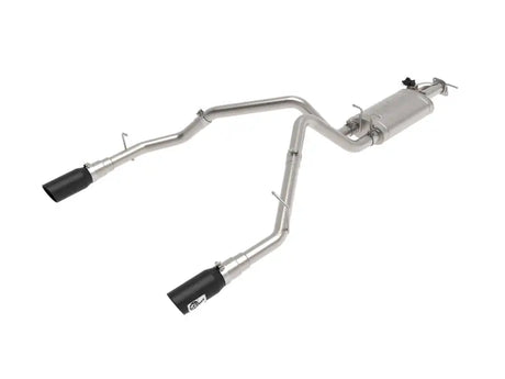 AFe Gemini XV 3in cat-back exhaust with stainless steel pipes and black tips for Ram 1500