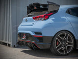 Light blue Hyundai Veloster N with large spoiler and Takeda Cat-Back Exhaust system