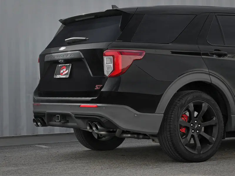 Black Ford Explorer with afe mach exhaust and black tip upgrade for 20-21 V6-3.0L