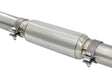 Shiny metal exhaust pipe section with clamps for BMW 335i AFE Mach flow upgrade