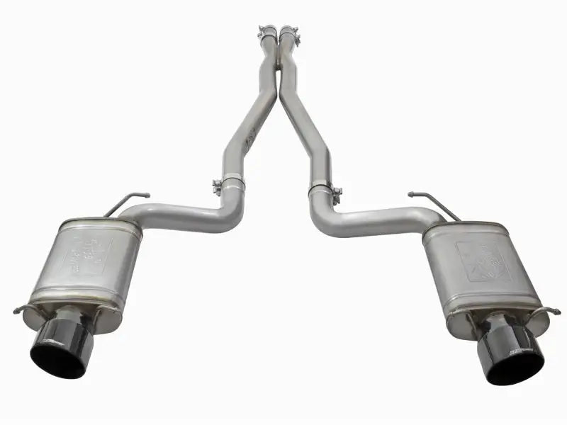 Dual exhaust system with black tips on aFe Mach Force-Xp stainless steel for Cadillac CTS-V