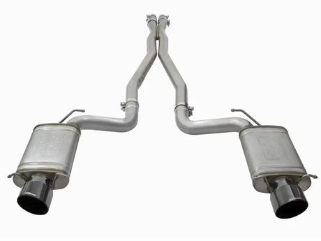 Dual exhaust system with black tips on aFe Mach Force-Xp stainless steel for Cadillac CTS-V