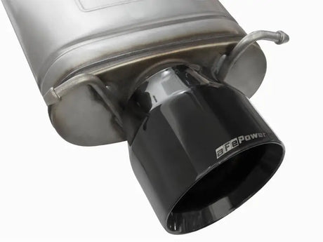 Black exhaust tip on aFe Mach Force-Xp stainless steel dual exhaust system for Cadillac CTS-V