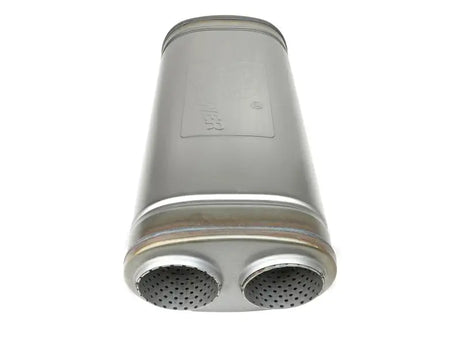 Metal muffler with dual perforated outlets for aFe Mach Force-Xp exhaust system