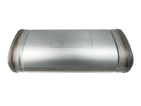 Silver exhaust muffler for afe mach force-xp 409 ss with dual inlet/outlet design