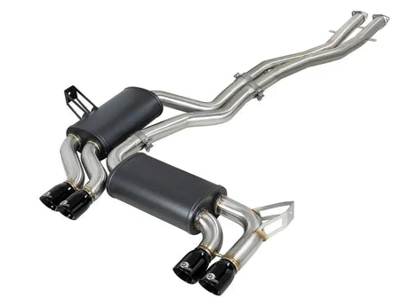 Stainless steel AFe Mach ForceXP exhaust system with black mufflers for BMW M3 E46