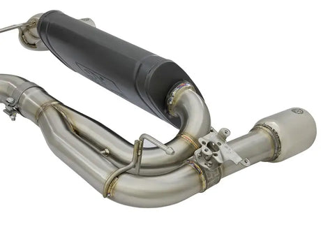 Shiny metal AFe MACHForce axle-back exhaust for BMW 340i with polished tips