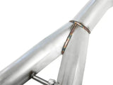 Welded metal pipe junction on aFe MachForce XP cat-back with polished dual tips