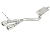 Shiny metal car exhaust system with polished dual tips on aFe Machforce XP cat-back