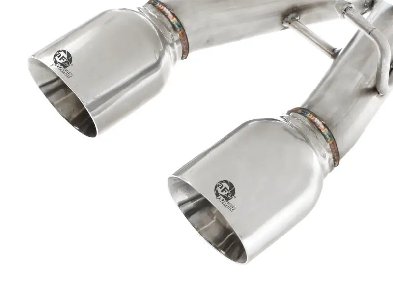 Polished dual tips on aFe MACHForce XP cat-back exhaust for VW Golf R32 MKV
