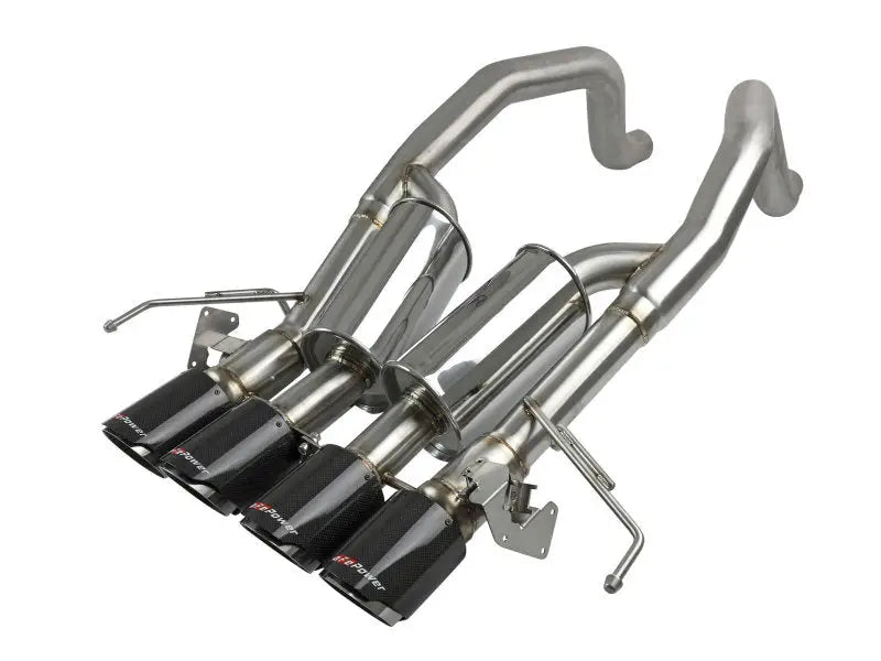 AFe MACHForce XP Axle Back 304SS Exhaust with dual stainless steel pipes and carbon fiber tips