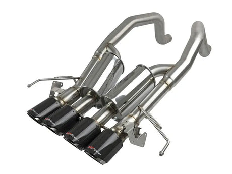 AFe MACHForce XP Axle Back 304SS Exhaust with dual stainless steel pipes and carbon fiber tips
