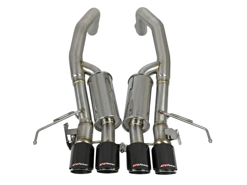 Quad-tipped stainless steel exhaust system with carbon fiber tips for AFE MachForce XP Axle Corvette Z06