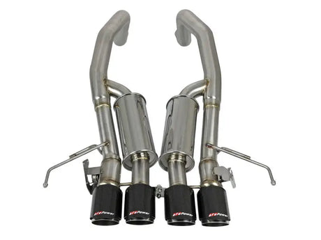 Quad-tipped stainless steel exhaust system with carbon fiber tips for AFE MachForce XP Axle Corvette Z06