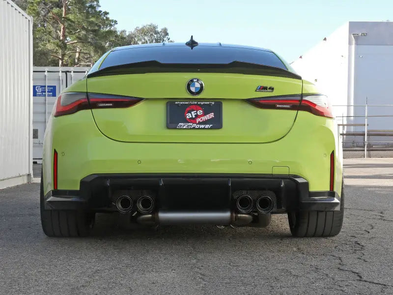 Lime green BMW M4 with afe Machforce XP Exhausts and Carbon Tips for BMW M2 Competition
