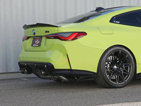Lime green BMW M2 Competition with aFe MACHForce XP Exhausts Cat-Back SS