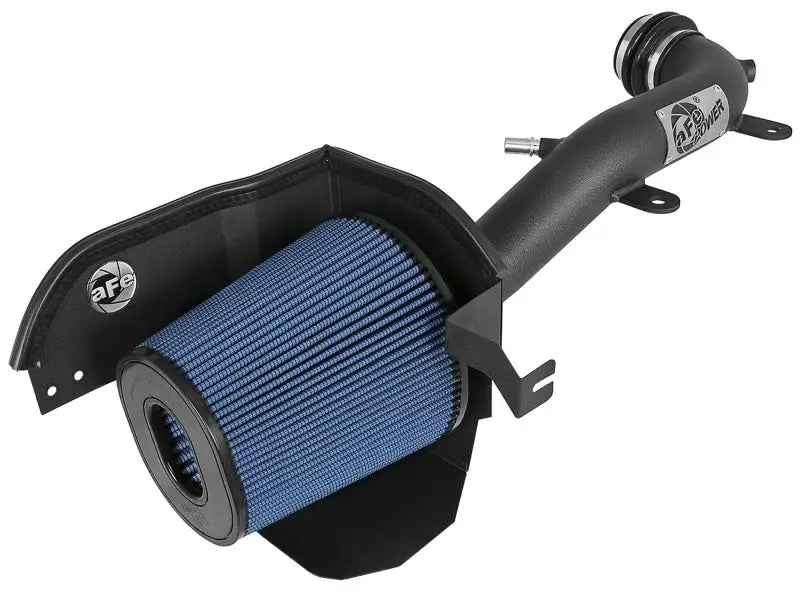 aFe Magnum FORCE Stage-2 XP Pro 5R Cold Air Intake System for 2018+ Jeep Wrangler JL V6 3.6L featuring a 7-1/2" tall oil-free air filter, mandrel-bent wrinkle-black aluminum tubing, and a one-piece heat shield.