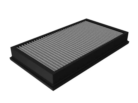 Black rectangular air filter from aFe MagnumFLOW Pro for Audi RS3 with high dust holding capacity