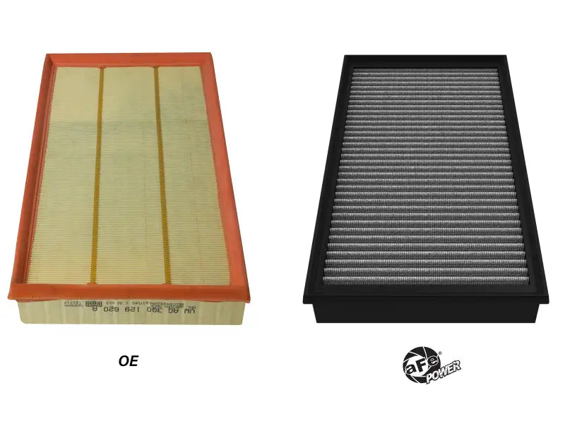Two rectangular aFe MagnumFLOW Pro 5R performance air filters with dust holding capacity