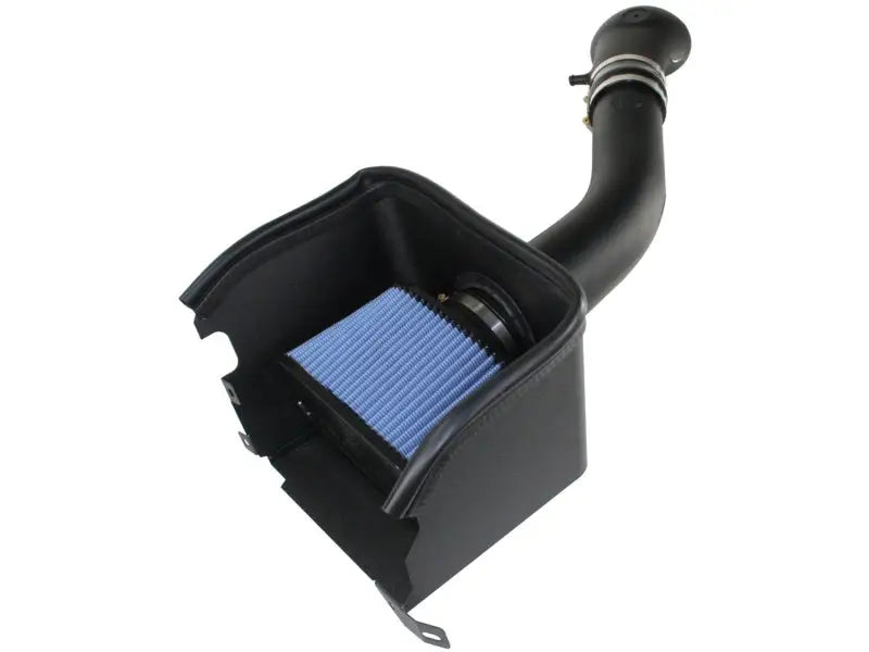Black air intake system with blue filter for Dodge trucks, part of aFe MagnumFORCE P5R stage 2