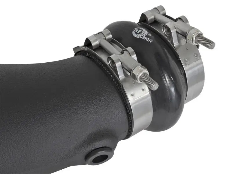 Black pipe with metal clamps part of aFe Momentum GT Stage 2 Pro 5R Intake System for Jeep