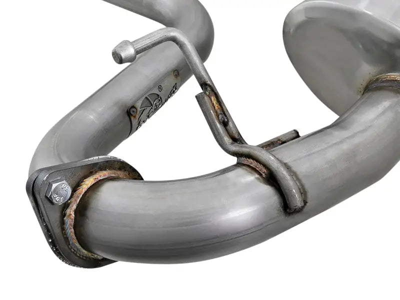 aFe POWER Takeda 2.5in 304 Stainless Steel Cat-Back Exhaust System Subaru Crosstrek 18-19 H4-2.0L close-up.