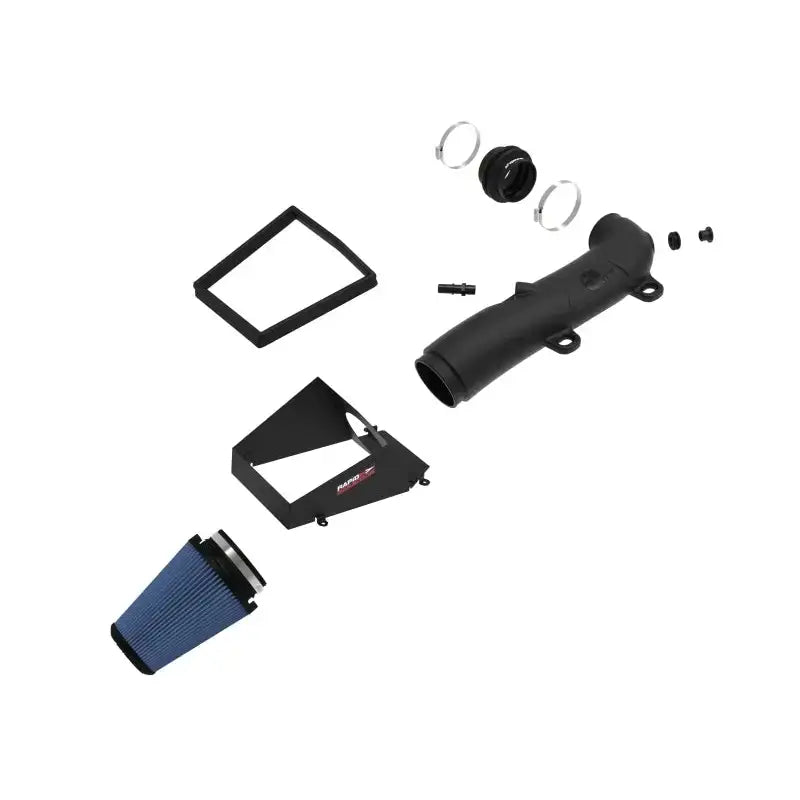 Exploded view of afe rapid induction pro cold air intake system for 18-21 Jeep Wrangler
