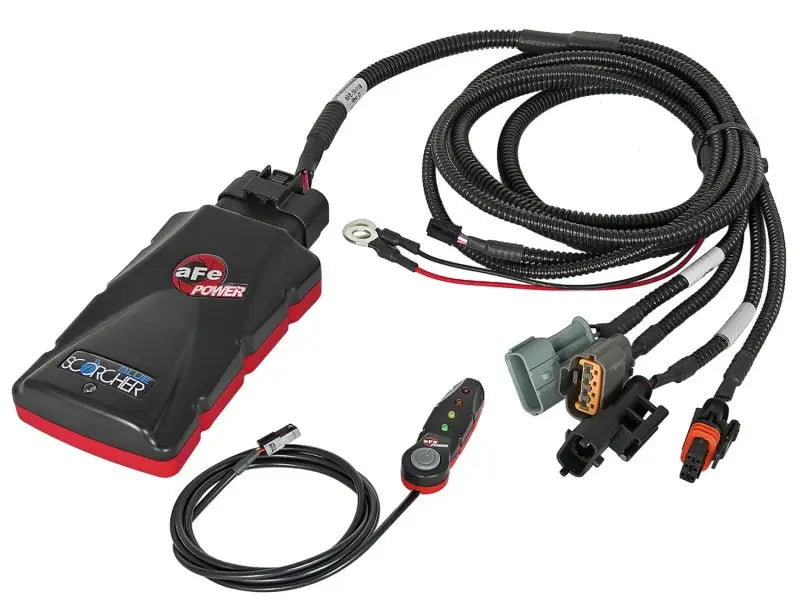 Red black NFO power remote with coiled cord for aFe Scorcher Blue module