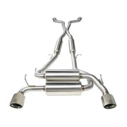 aFe Takeda 2-1/2in 304SS Cat-Back Exhaust for Infiniti G37 08-13/Q60 14-15 featuring dual mufflers with polished tips.