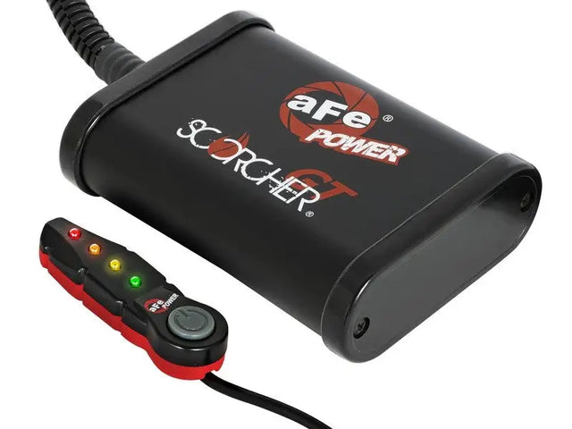 Black aFe Scorcher GT module with wired remote and factory style connectors for Toyota GR Corolla
