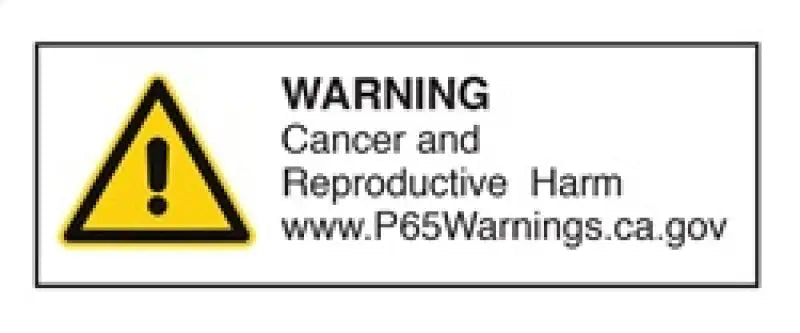 Warning label about cancer and reproductive harm on afe twisted steel headers for Ford Diesel