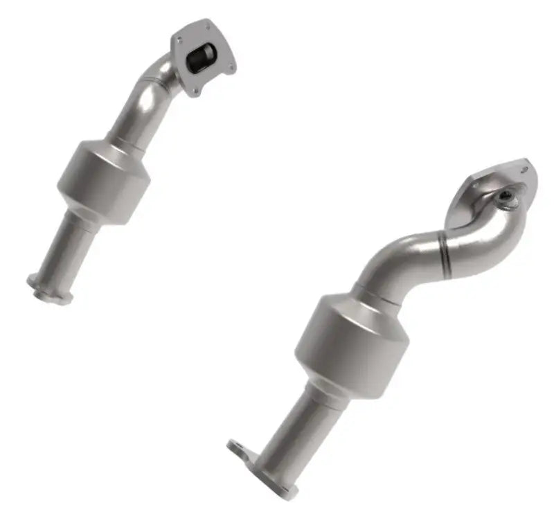 Two metal catalytic converters on a Toyota Tacoma with aFe Twisted Steel Down Pipe