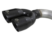 Black dual exhaust tip on aFe Vulcan Series 3in 304SS exhaust for Chevrolet Silverado
