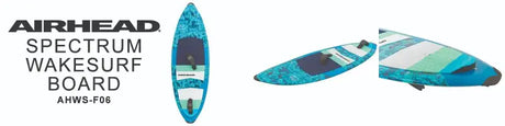 Blue and white AHWS-F06 Airhead Spectrum Wakesurf Board ready for fun on the water