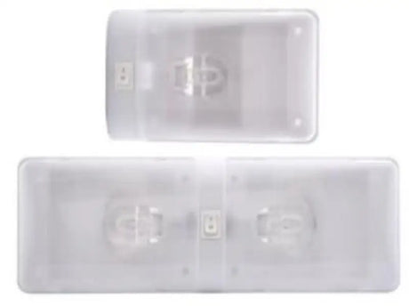 Two clear emergency lights with ail21bp optronics lens in euro white color