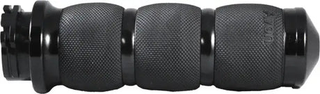 Black Avon AIR-90-ANO Air Cushioned Grips with Cable Throttle, featuring a serrated texture and billet aluminum end caps, designed for RV, automotive, powersports, off-road, marine, exterior, truck accessories, interior, truck bed, RV parts, Powersports, AVADA - Best Sellers