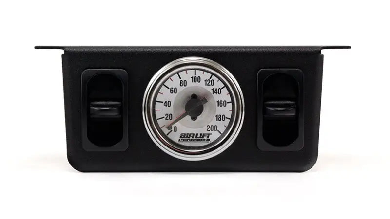 Black control panel with pressure gauge and rocker switches for Air Lift Double Quickshot Compressor