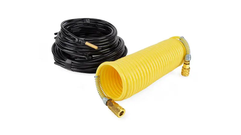 Air Lift Double Quickshot Compressor System with coiled black and yellow pneumatic hoses