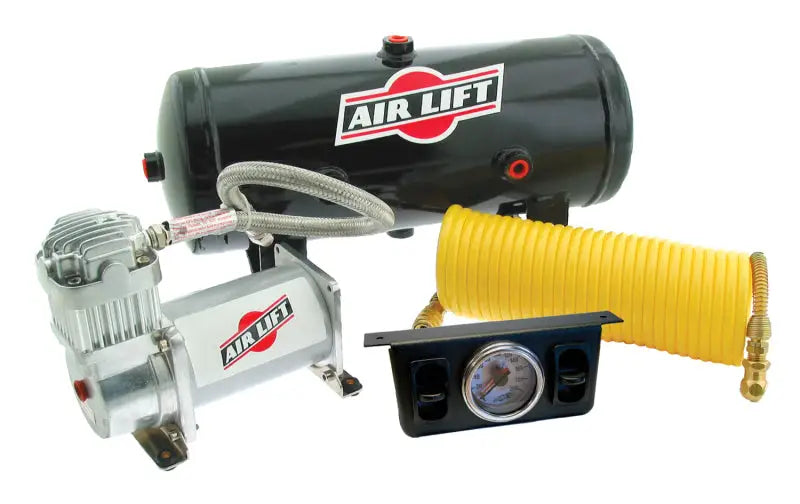 Air Lift Double Quickshot Compressor System with air compressor, tank, and pressure gauge
