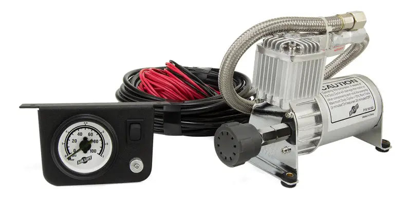 Silver air lift load controller with gauge and wiring for Air Lift Load Control system