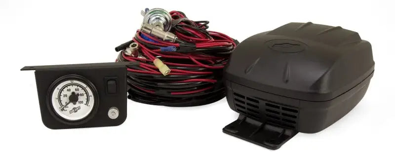 Air Lift Load Controller II Single Gauge with wiring harness and compressor for air spring load support.