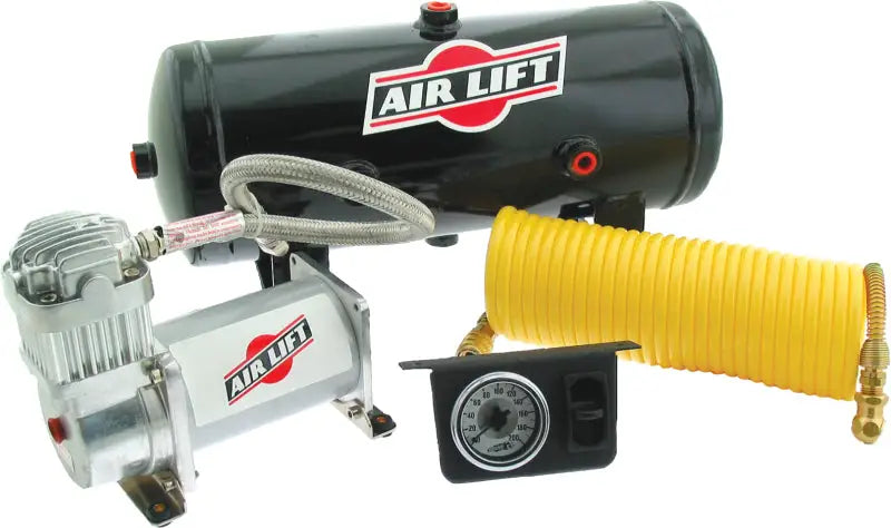 Air Lift Quick Shot Compressor System with black air tank, silver compressor, and gauge