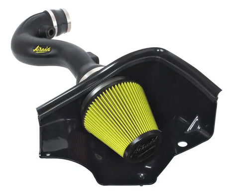 Black air intake system with yellow filter.