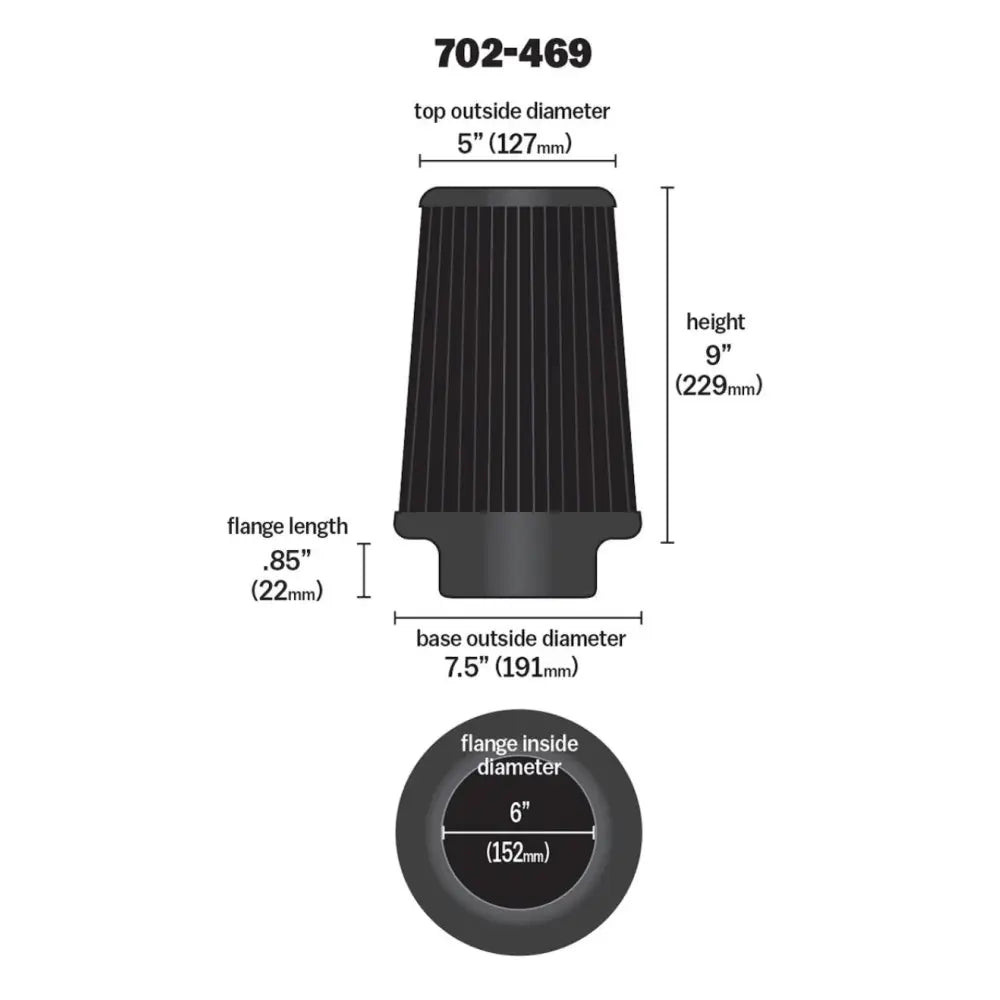 Airaid 702-469 Airaid Universal Air Filter - Cone 6 x 7 1/4 x 5 x 9 - Blue SynthaMax