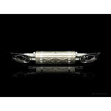 Silver motorcycle exhaust system with titanium tips from Akrapovic slip-on line for Porsche 911