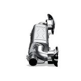 Silver metal exhaust system with titanium tips from Akrapovic slip-on line for Porsche 911 Turbo