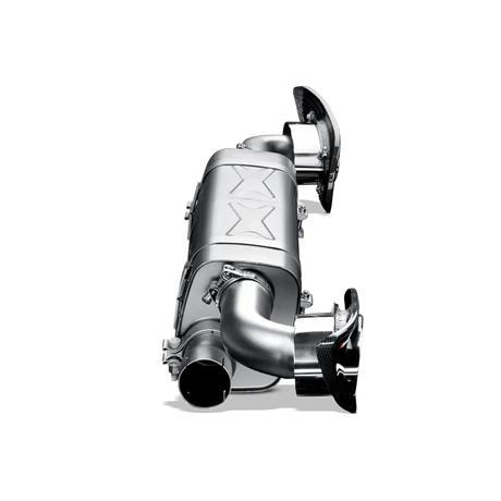 Silver metal exhaust system with titanium tips from Akrapovic slip-on line for Porsche 911 Turbo