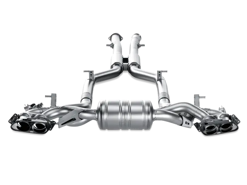 Silver performance exhaust system for AMG SLS Coupe with Evolution Line Cat and titanium tips