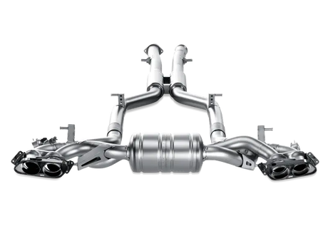 Silver performance exhaust system for AMG SLS Coupe with Evolution Line Cat and titanium tips