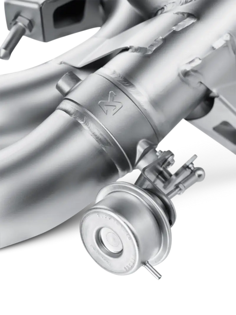 Silver metal exhaust component for AMG SLS Coupe Evolution Line cat back system